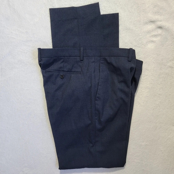 THEORY Mens Mayer Emerson Wool Pants Trousers Navy Suble Checked Size 36 / 34 - Picture 6 of 12